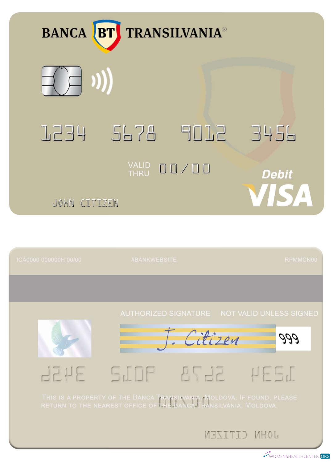 Download Moldova Banca Transilvania visa debit card Photoshop template